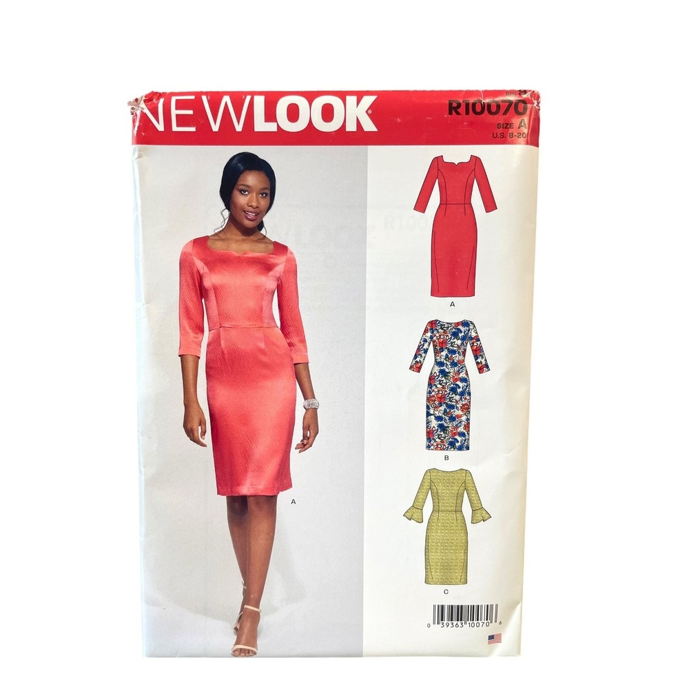 NEWLOOK Sewing Pattern R10070 Misses Size 8-20 White Square Neck Dress Uncut